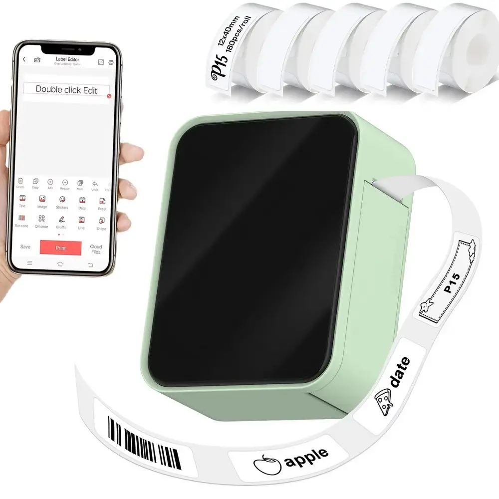 Portable Bluetooth Thermal Label Printer Wireless USB Rechargeable Home Office Organization with Clear Durable Prints for Files Cables Items Creative Gift Ideas for Students Teachers Professionals Inkless Printer Thermal Label Maker