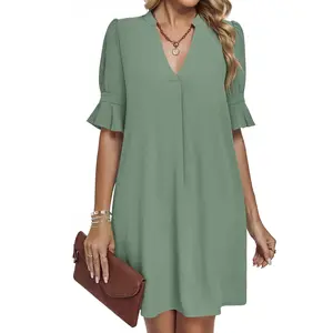 AUSELILY Women's  V Neck Shift Dresses  Ruffle Short Sleeve Casual Summer Dress with Pockets 2026 New