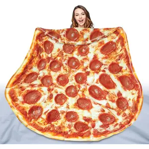 QiyI Pizza Blanket 2.0 Sided for Adult and Kids, Giant Food Throw Blanket Funny Thanksgiving Gifts, Christmas Novelty Gift Round Taco Blanket, Warm Soft Tortilla Blanket 72" in Diameter, Red