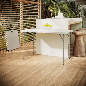 【GOOGREAT】Techni Home 4 FT Granite White Adjustable Height Folding Table with Easy-Carry Handle