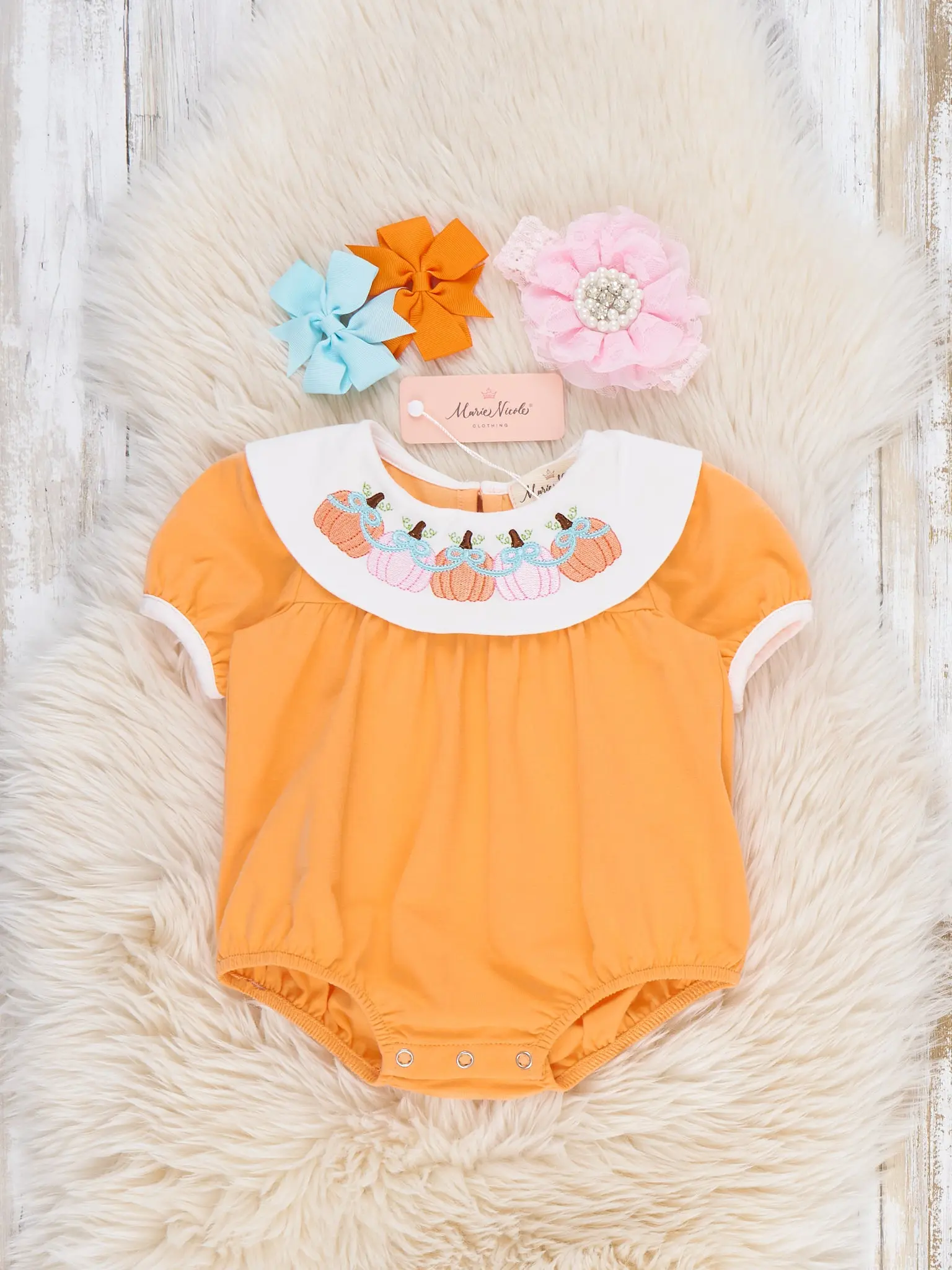 Sweet as Pumpkin Pie Embroidered Bubble Romper