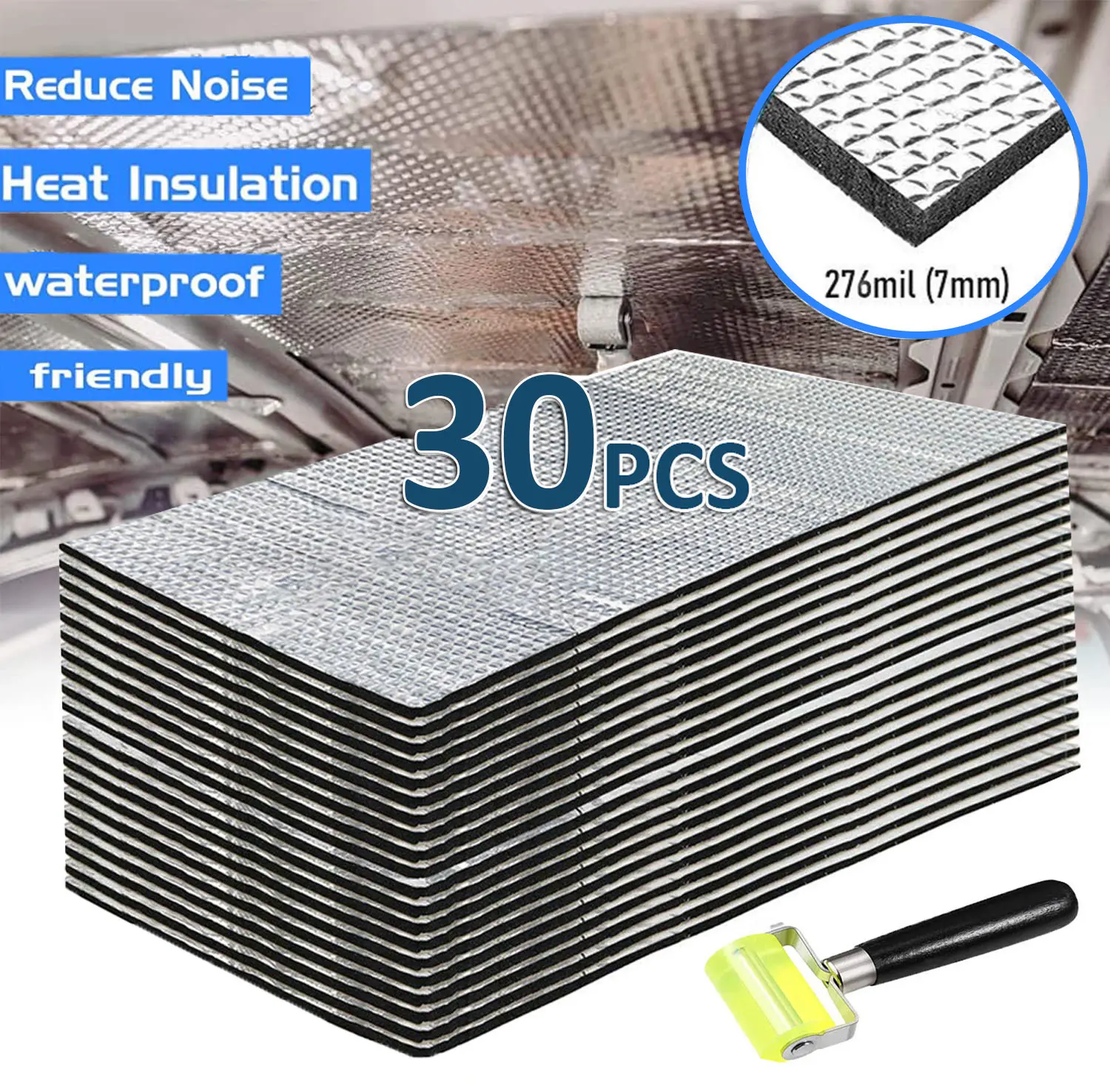 Car Heat Sound Deadening Insulation Mat 276 Mil 32 Sqft Aluminum PE Foam Noise Reduction & Heat Shield for Enhanced Driving Experience Comprehensive Protection Comprehensive Protection Comprehensive Protection