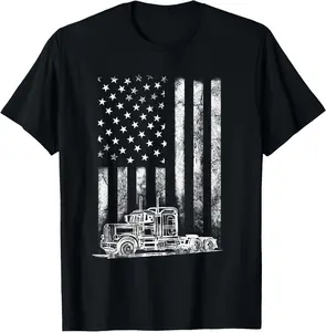 100%cotton Truck Driver American Flag Trucker Vintage Men Women Gift T-Shirt Menswear Top