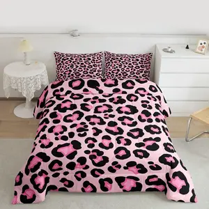 Cheetah Kids Comforter Set,Leopard Wild Animal Farmhouse Bedding Set,Boys Girls Room Decor,Modern Wildlife Trendy Quilt Comforter,Pink Black Duvet Set,Bedroom Quilt Set