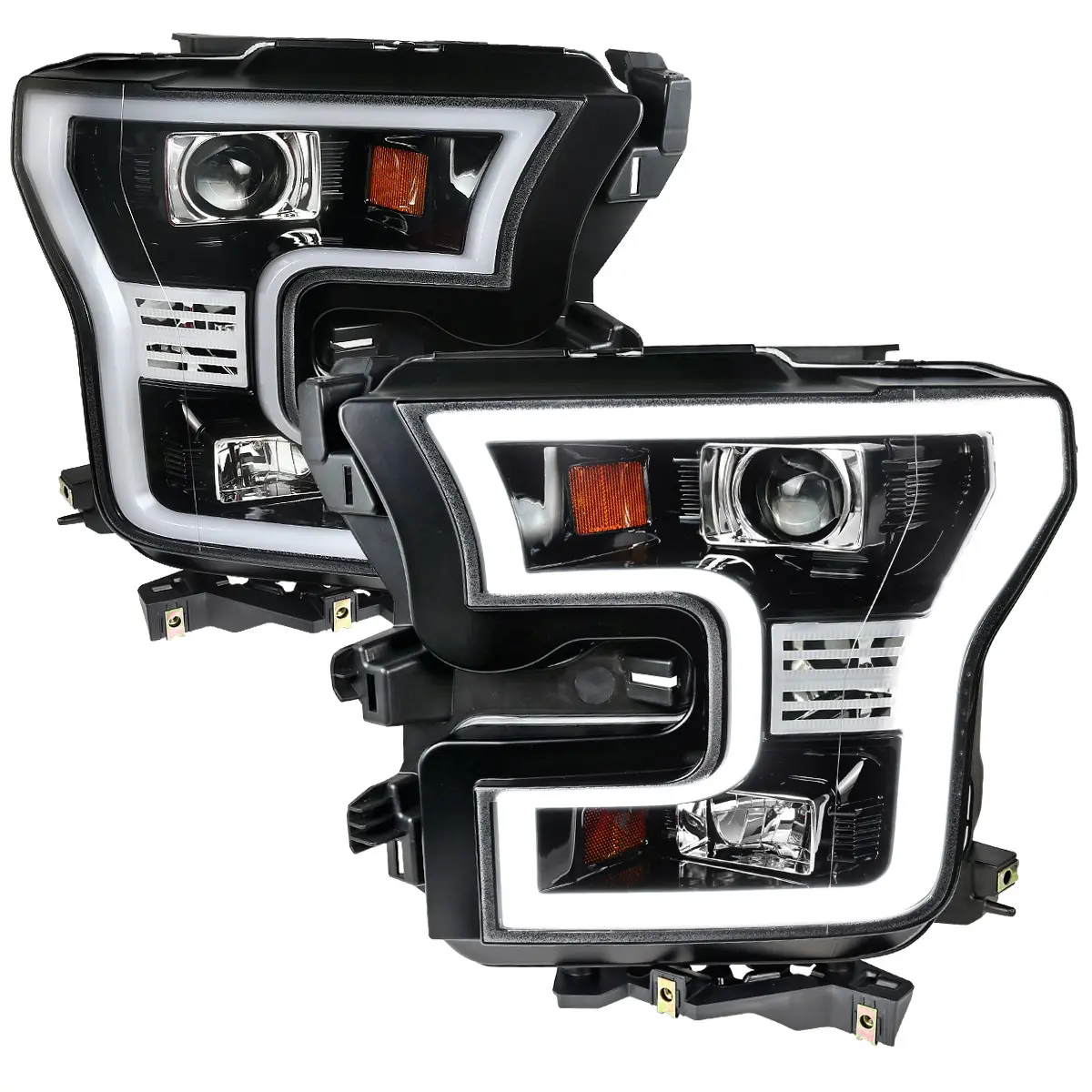 2015-2017 Ford F-150 LED Bar Projector Headlights (Jet Black Housing/Clear Lens)