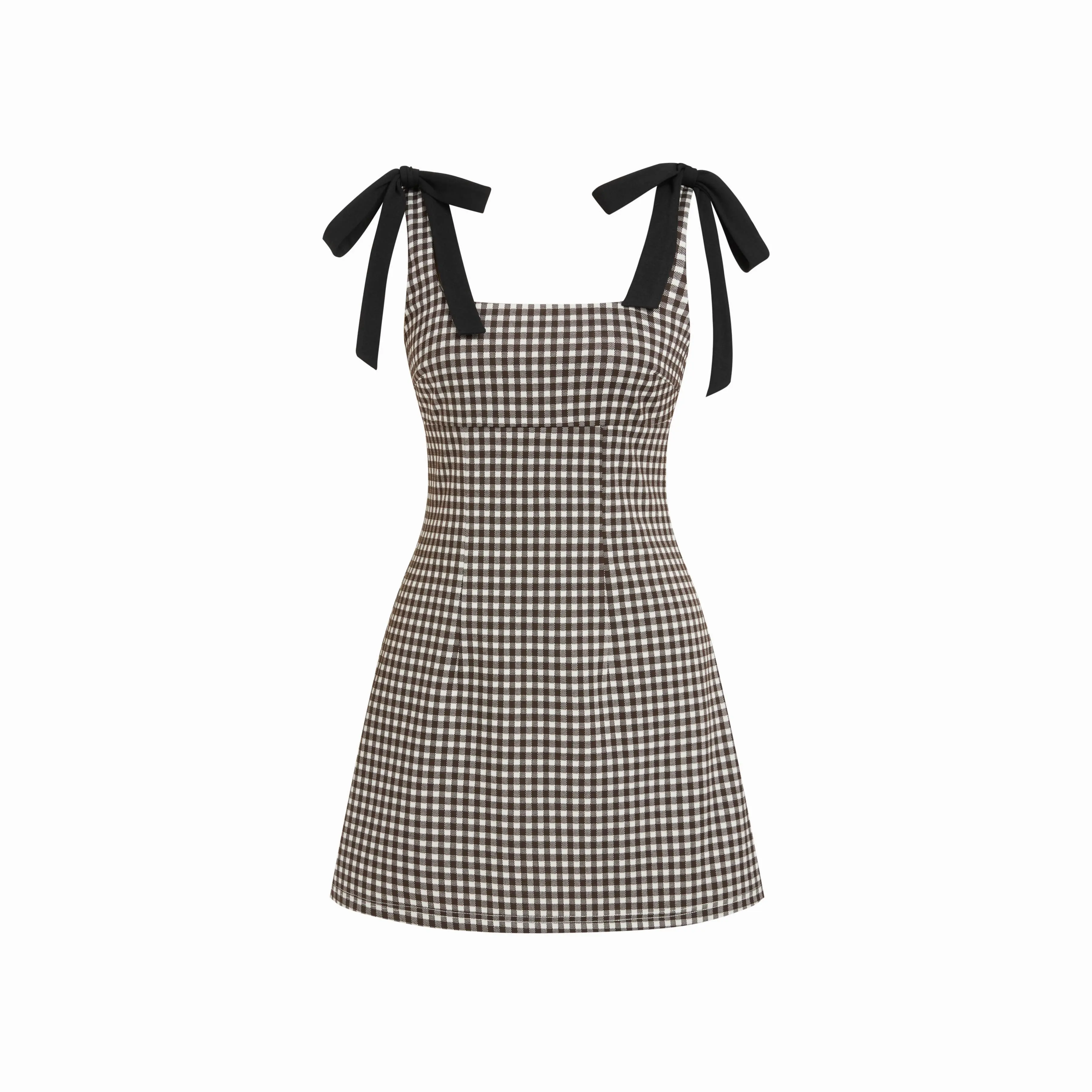 Cider Cotton-blend Square Neck Bowknot Gingham A-line Mini Dress SwimWeek -  TikTok Shop