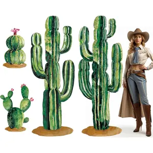 4 Pcs 6Ft Large Cactus Cutouts Wall Decor Jointed Cardboard Cactus Cutout DIY Green Botanical Party Decorations Tropical Cacti Wall Decals for Summer Wild Western Mexican Party Supplies Photo Prop
