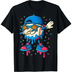 Baseball Drip Ice Cream Men Dabbing Baseball Sprinkle Graphic Tee