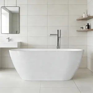 Garvee Freestanding Bathtub, Modern Soaking Tub, Deep Stand Alone Bath with Chrome Drain & Overflow, Acrylic, Ergonomic Upright Bathtub for Bathroom Relaxation, Easy Clean Acrylic Tub, 67''