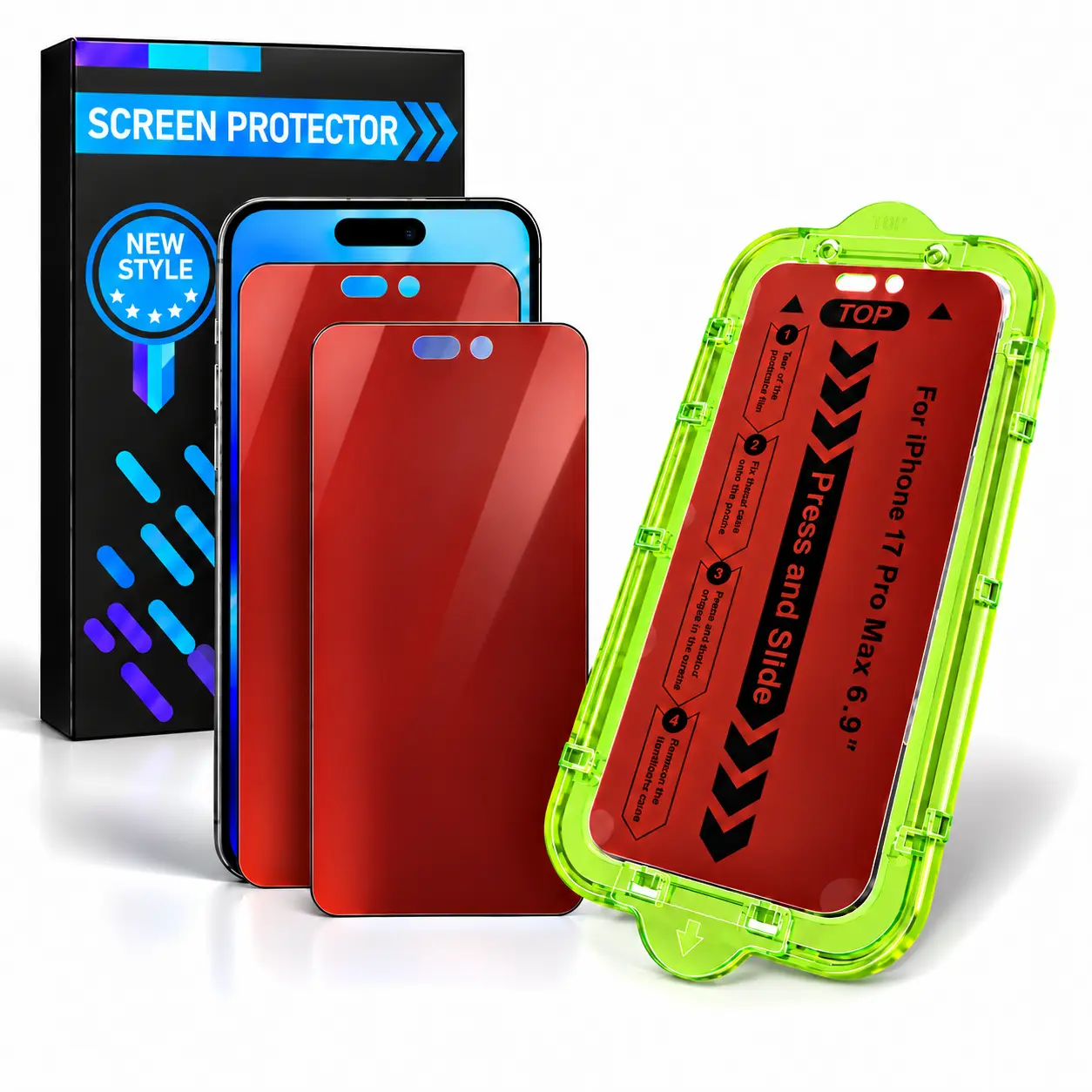 Esanik 2-Pack Gradient Tint Tempered Glass Film Screen Protector for iPhone 18/17/16/15/14/13 Pro Max Plus, Face ID Compatible, Anti-Spy, 9H Hardness, Scratch Resistant, Shatterproof, Shockproof, Anti-Blue Light, Auto-Adhesion, Flawless Fit Tray