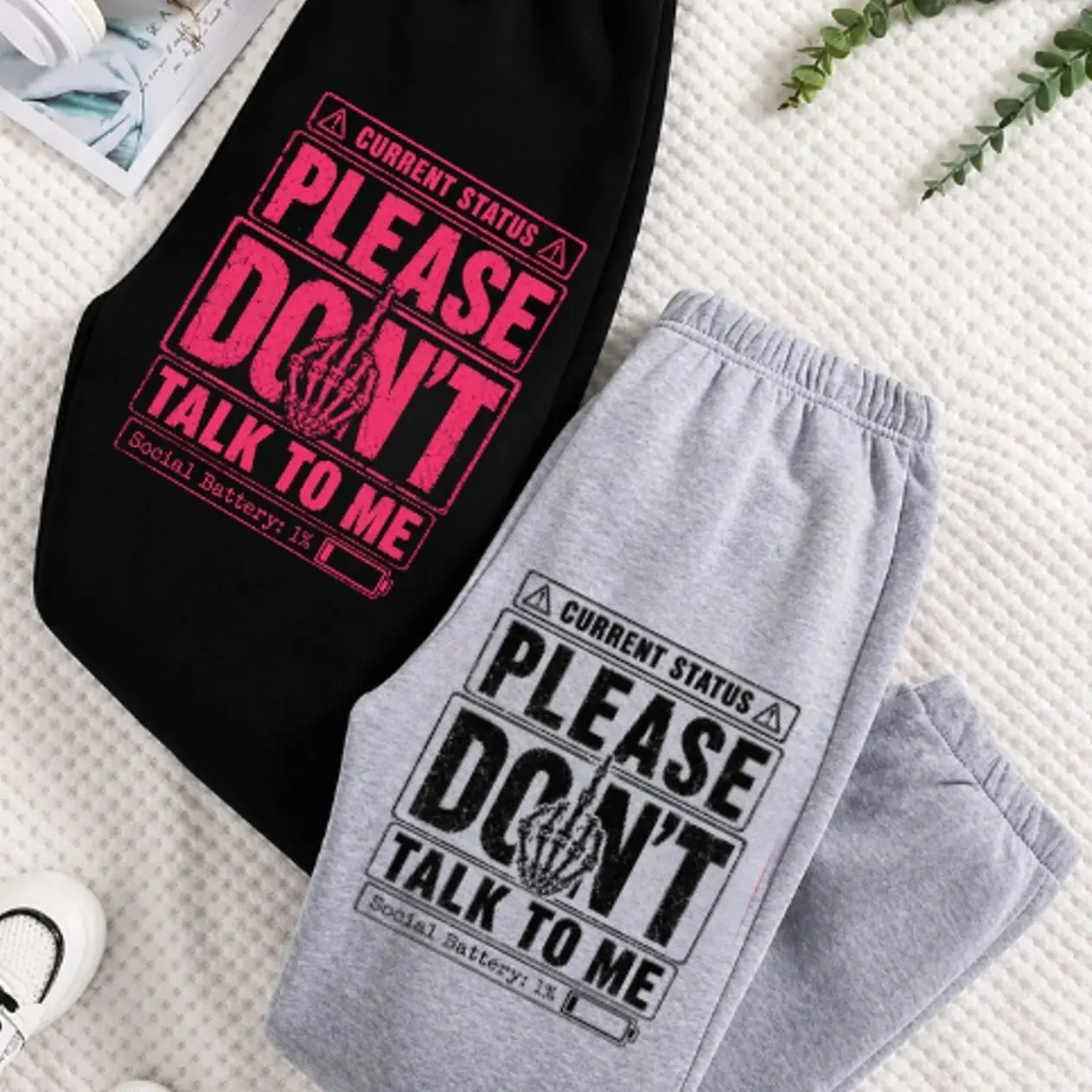 Current Status Please Don't Talk To Me Graphic Sweatpants, Unisex Oversized Joggers, Soft Cotton Blend Fleece, Relaxed Fit, Funny Introvert Streetwear, Comfortable Lounge Pants for Everyday Wear, Gift For Him, Gift For Her, Gym and Travel, Trending 2026 D