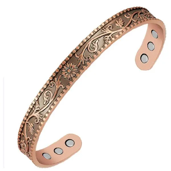Feraco Pure Copper Bracelets for Women, 12X Enhanced Strength Magnetic Cuff Bangle for Women, 3800 Gauss Neodymium Magnets, Adjustable (Daisy)