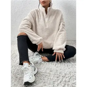 Wish Autumn and Winter Plush Fleece-Lined Women's Stand Collar Sweatshirt Casual Top
