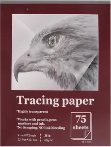 Tracing Paper for Drawing, 9 X 12'' Tracing Paper Pad, 75 Sheets Transparent Vellum Paper for Tracing Pads, 38lb/60gsm Translucent Trace Pad for Pencil Sketching, Image Tracing.