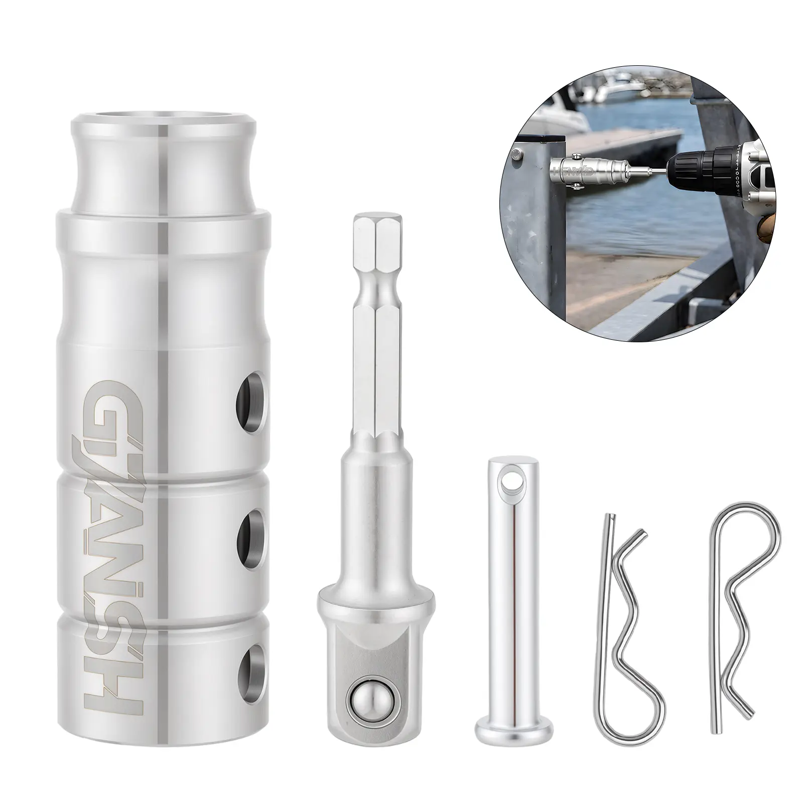 GJANSH Trailer jack drill adapter, compatible with 1-inch drive shaft, Turbo, ez crank jack adapter tools and 1/2-inch socket drill bits,heavy-duty, suitable for RVs, construction,dump trailers (DIY, campervans),fathersdaygift