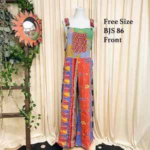 Kantha Loose Fit Jumpsuit, Patchwork Overalls, Bohemian Maxi Dungarees, Boho Chic Style, Plus Size Cotton Jumpsuit, Upcycled Festival Rompers, Baggy Wide Leg Jumpsuits