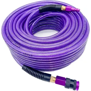 Polyurethane(PU) 1/4-Inch x 100FT Reinforced,Air Hose with 1/4" Swivel Aluminum Colored Quick Coupler and Plug,Bend Restrictor,Purple