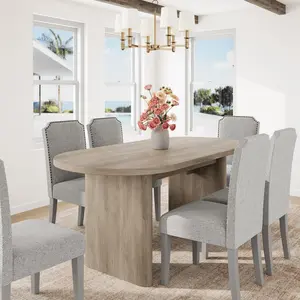 Garvee Oval Dining Table for 6-8 People, Large Kitchen Table with Thick Sturdy Wooden Base, Farmhouse Style for Dining Room, Kitchen, Living Room, Office - 63" Long, Gray