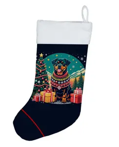 Unisex Rottweiler Print Polyester Christmas Stocking (18x13.5 in) - Festive Home Decor, Holiday Gift