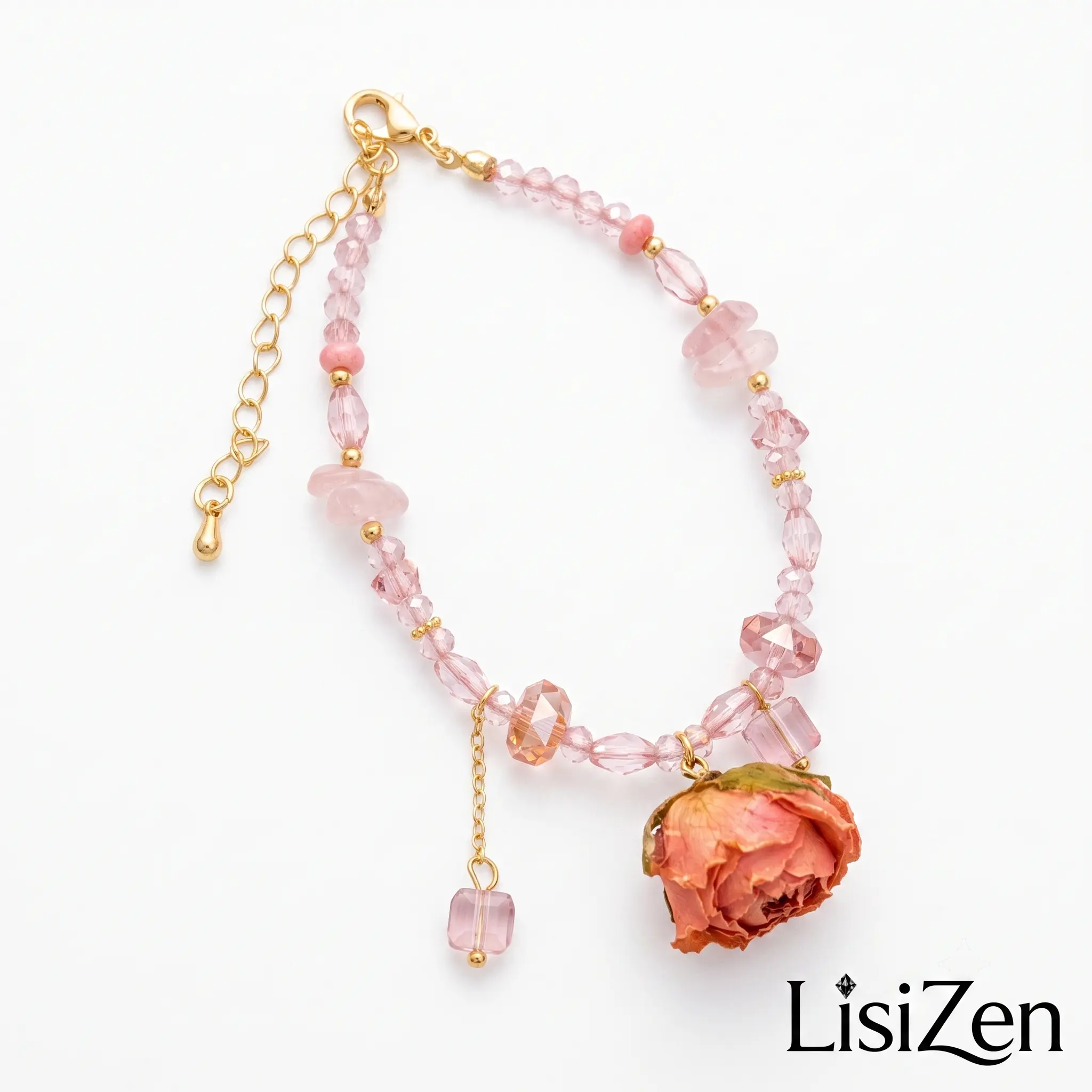 LisiZen Real Dried Flower Rose Resin Beaded Bracelet for Women DZSL03