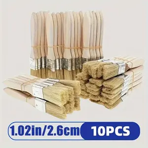 A set of bristle flat paint brushes with gourd handle-10 1-inch brushes, used for painting, Gesso, varnish, glue, dye, art, handcraft, home finishing, internal and external use.
