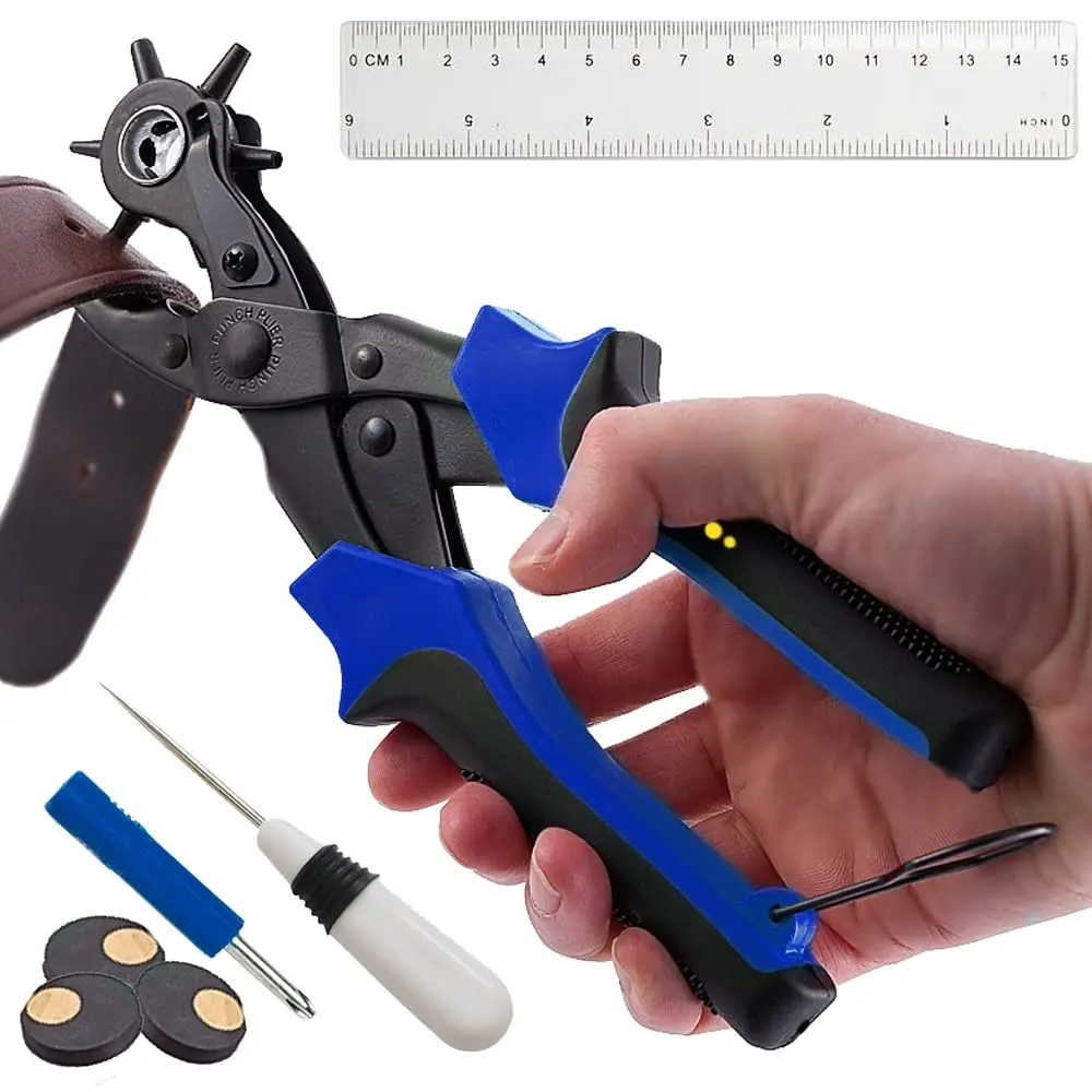 Leather Hole Punch & Belt Hole Puncher Easily Punches  Round Holes. Bonus Ruler & Awl Tool. Leather Craft Tool for Watch or Bag Strap, Fabric, Eyelet - Precision Crafting & Professional Results
