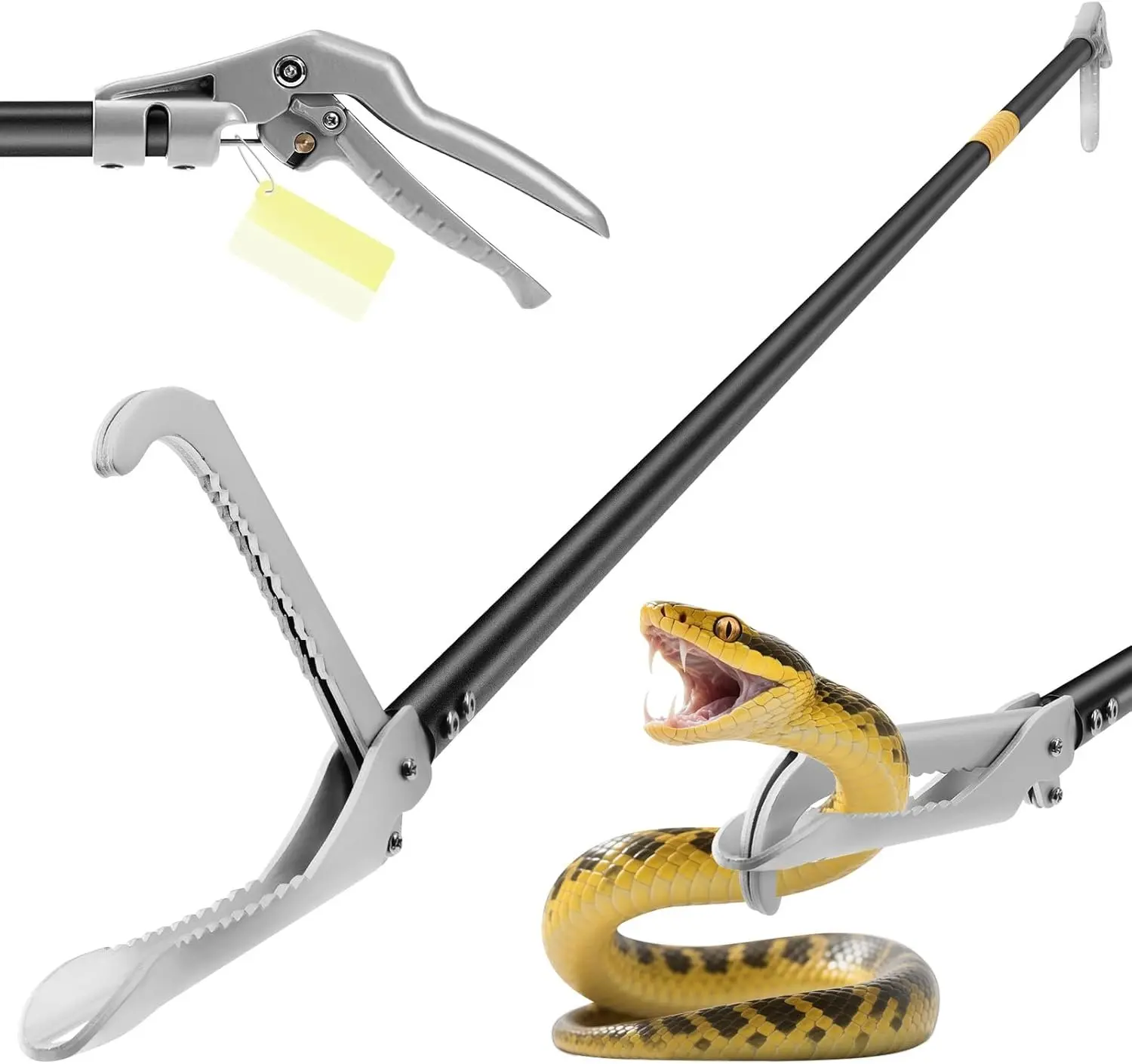 Snake Grabber Tool, 59in Professional Snake Tongs, All- Alloy Reptile Catcher Grabber with Anti-Slip Grip, Wide Jaw Multi-Function Handling Tool with Lock