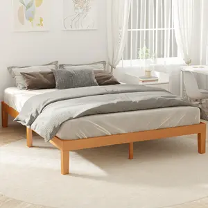 Full Size Solid Natural Pine Wood Platform Bed Frame, Sturdy Mattress Foundation with Reinforced Support Slats, No Box Spring Needed, Noise-Free Design, Easy Assembly, Modern Minimalist Style for Bedroom, Guest Room, Dorm and Small Living Spaces