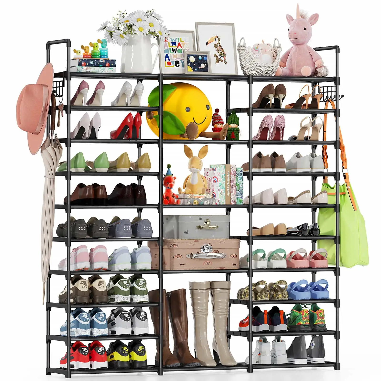 10 Tier Shoe Rack Organizer, Large Tall Shoe Rack Shelf Holds 55-65 Pairs Shoes and Boots, Vertical Shoe Rack for Closet, Free Standing Shoe Rack for