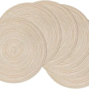 Braided Placemats 15 inch Round Set of 6 Non Slip Heat Resistant Cotton Polyester Table Mats Washable Place Mats Kitchen