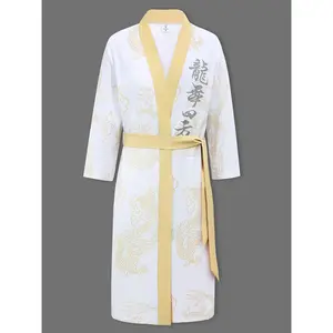 [3/4 Sleeve Dragon Dance Kimono] CONJUESS Men's Dragon Dance Print Kimono Robe - V-Neck, 3/4 Sleeve with Belt, Machine Washable - Perfect for Spring/Fall