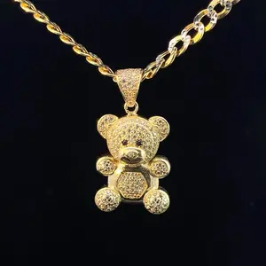 14kt Yellow gold and cubic zirconia Teddy bear pendant