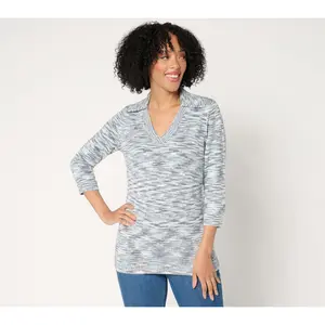 Susan Graver Split Neck Elbow Sleeve Sweater