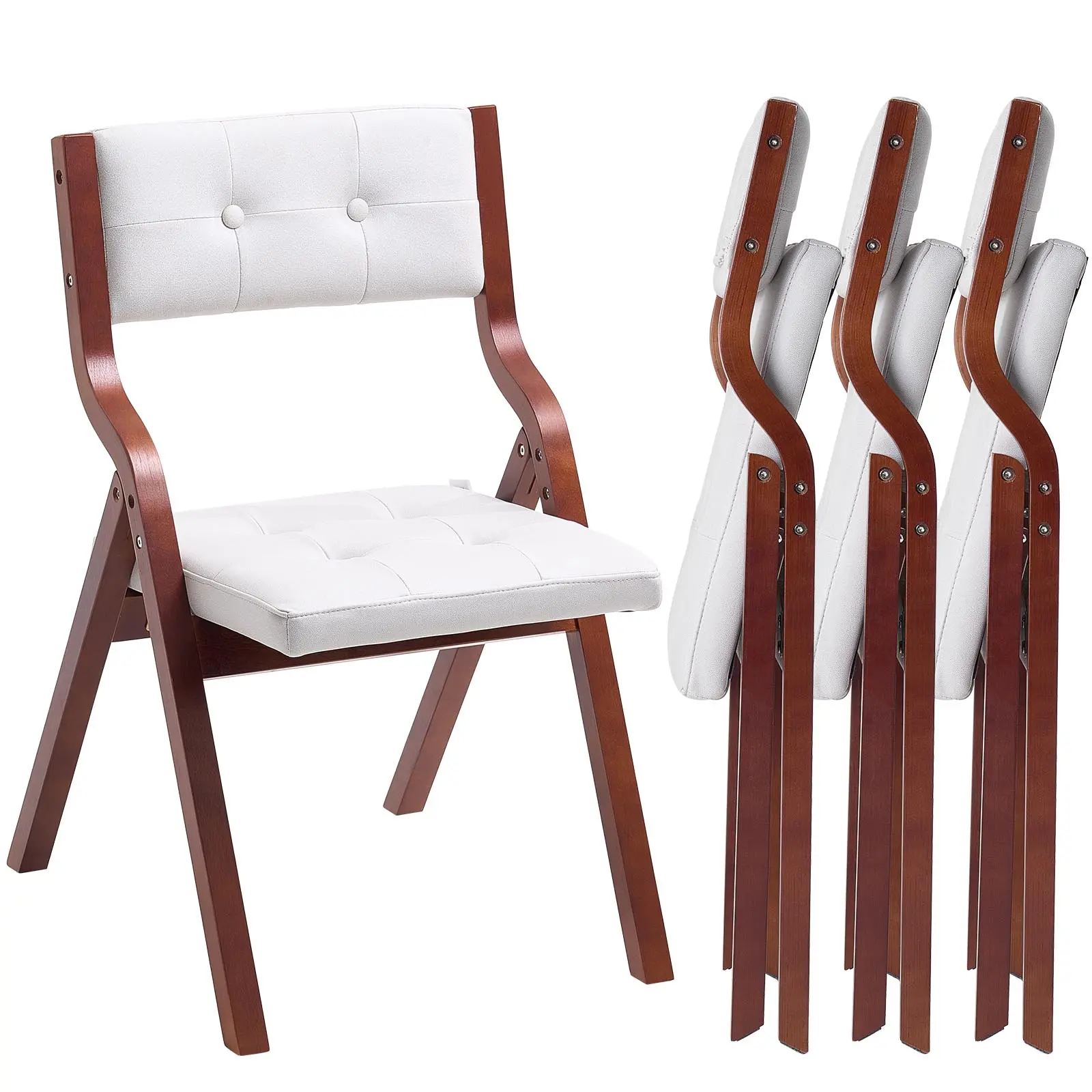 【summerfinds】VEVOR Wooden Folding Chairs with Cushion, Set of 4, Portable Foldable Cushion Chair with Wooden Frame, Modern Padded Dining Chair for Kitchen, Office, Wedding, Party, Dining Room, Easy Assembly, White