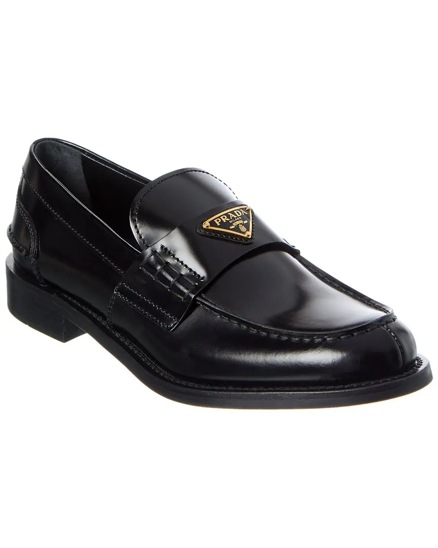 Prada Logo Brushed Leather Loafer