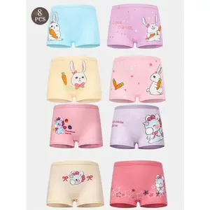 8-Pack Girls' Cotton Blend Boxer Briefs Cute Cartoon Animal Pattern Soft Comfortable Medium Stretch Knit Fabric Regular Fit Children's Underwear