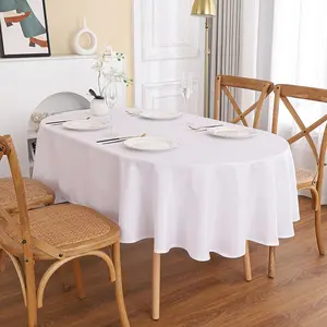 White Oval Tablecloth, 60 x 102 Inch, Stain and Wrinkle Resistant Machine Washable Table Cloth, Table Cover for Dining Buffet and Table