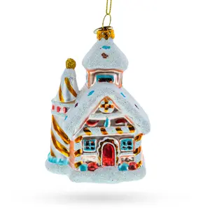 Candy-Coated Gingerbread House Blown Glass Christmas Ornament