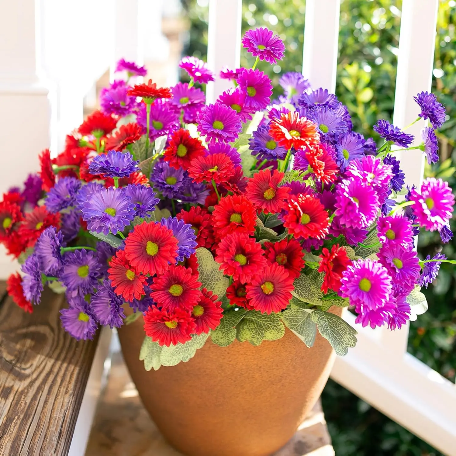 Dahlia Artificial Flowers for Outdoors Decoration, Garden Ornaments, Decorative Flower, Artificial Mixed Flower, 6 Bundles Fake Daisy Faux Flowers Plants Realistic UV Resistant Silk Flowers for Outside Planter Front Door Yard Garden Indoor Home, Mix