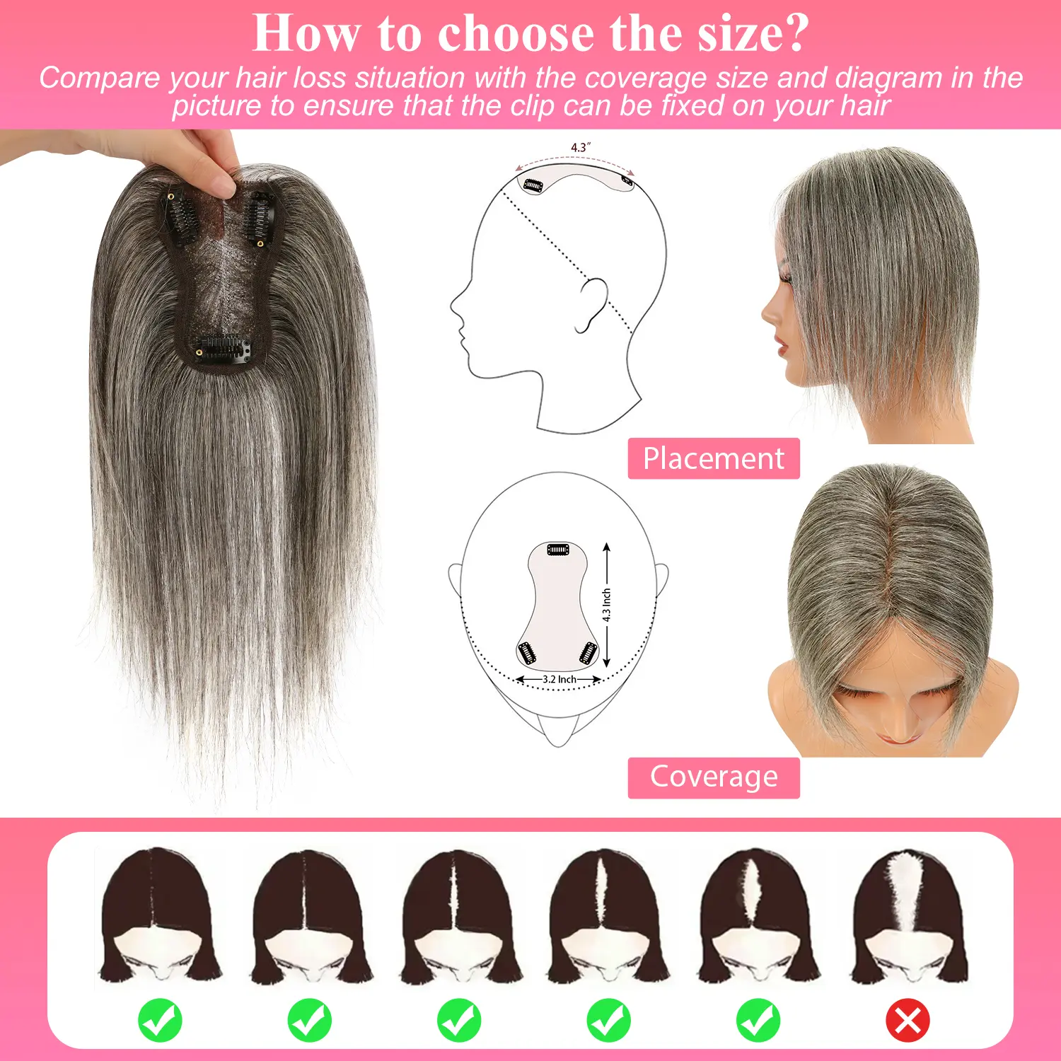 Vasilia Hair Toppers for Women Real Human Hair 10inch 