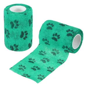 PETAXCELL Pet Wrap Bandages, 3 Inch 5 Yard Self Adhesive Bandage Wrap, Pet Non-Woven Tape First Aid Cohesive Gauze, (Green/Paw, 2pcs) / Intended for Dog/Cat/Bird/Legs/Paws/Wound
