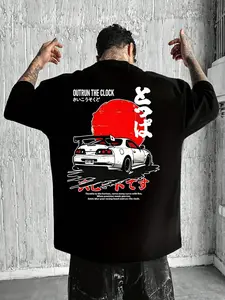 1pc Men's JDM Racing Car Graphic T-Shirt Japanese Retro Streetwear Oversized Cotton Tee With Supra Print For Car Enthusiasts And Daily Outfits