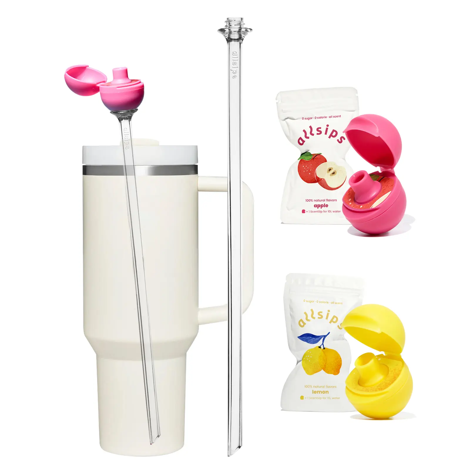New ScentSipper Reusable Straw - 100% Natural Lemon & Fruit Aroma, 0 Sugar, 0 Calories, BPA Free, 29cm, Universal Fit for Cups/Bottles/Tumblers, Includes 2 Scent Pods, Ideal for Gifting, Zero Sugar, Scentsipper Straw