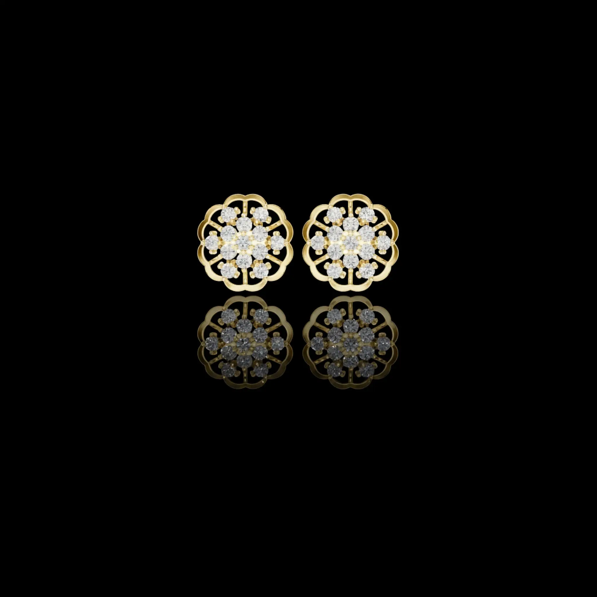 Filigree Openwork Border Round Lab Created Diamond Floral Cluster Earrings
