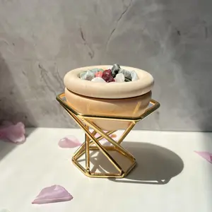 Lyra Passive Essential Oil Diffuser – Handmade Wood Bowl with Brass Stand & Energy Stones