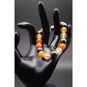 Orange Agate & Hematite Beaded Bracelet