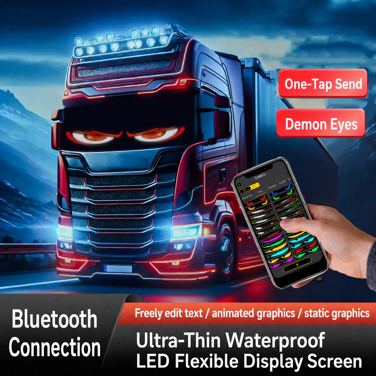 Devil Eye LED Car Display Screen, Bluetooth APP Controlled Dynamic Car Sticker Light, Full Color DIY Pixel Sign with Custom Text Animation, Waterproof LED Window Display for Cars, Shops, Doors and Decoration