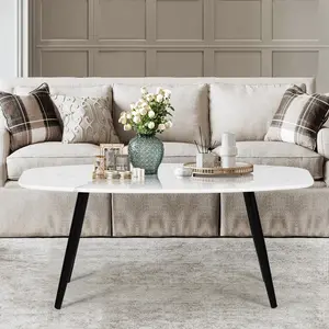 Homy Casa Kenna Coffee Table 43.3 Inches Rectangular Simple Style Center Table Minimalist Wooden Cocktail Table for Living Room Marble Finish
