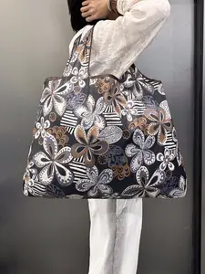 Printed Reusable Foldable Shopping Bag, Large Capacity Bag for Women & Men, Shopping Bag for Food & Grocery