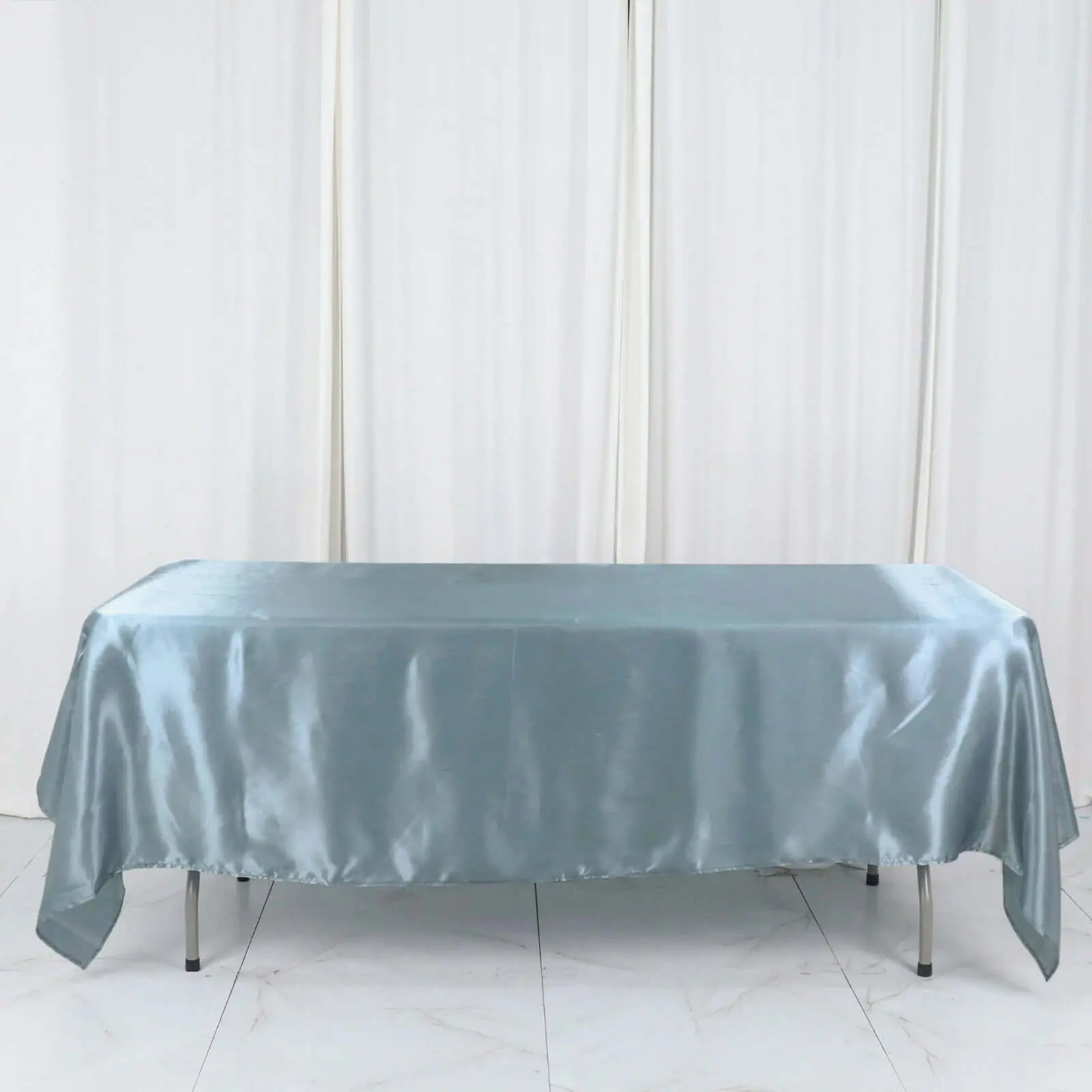 Dusty Blue Satin Rectangular Tablecloth (60"x102") - Wrinkle-Resistant, Durable, Washable Table Cover for Birthday, Wedding, Gender Reveal, Graduation